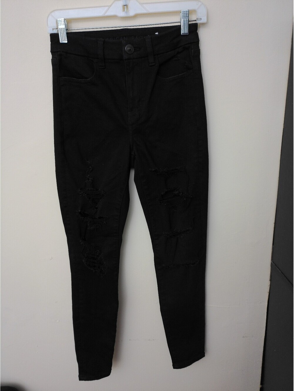 American Eagle Jeggings Women Black Size 4 Short Ripped Distressed High Rise